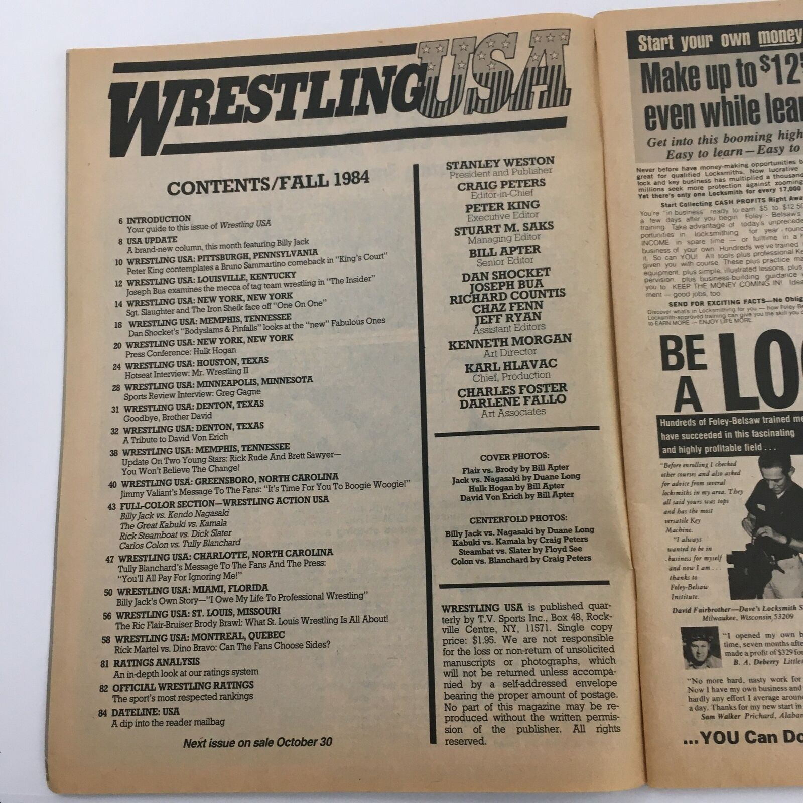 Wrestling USA Magazine Fall 1984 Hulk Hogan & Billy Jack & David Von Erich