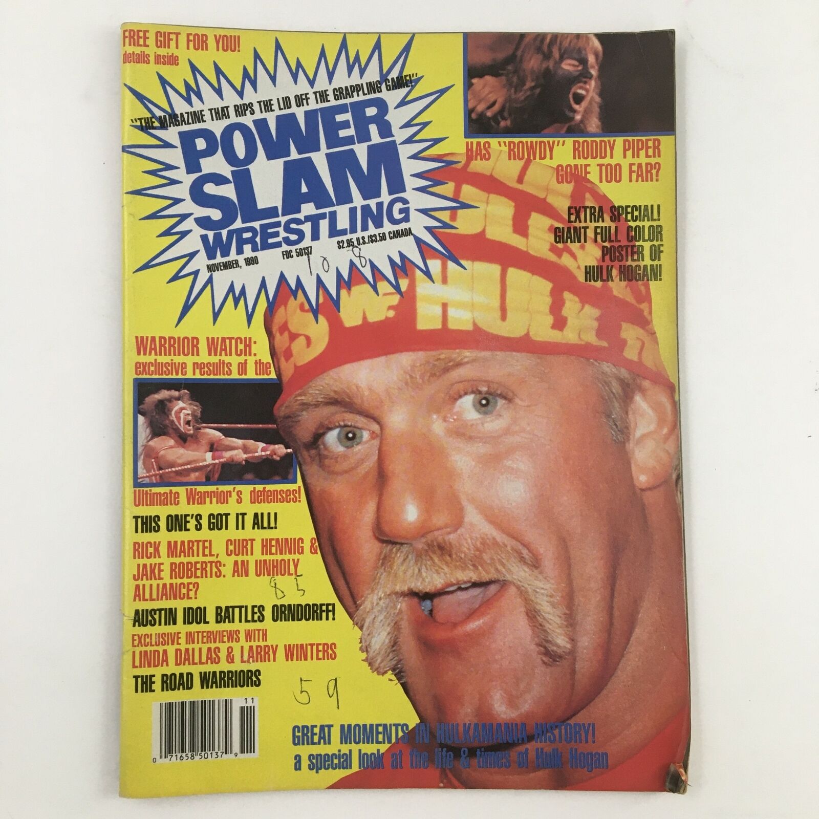 Power Slam Wrestling Magazine November 1990 Hulk Hogan & Roddy Piper No Label