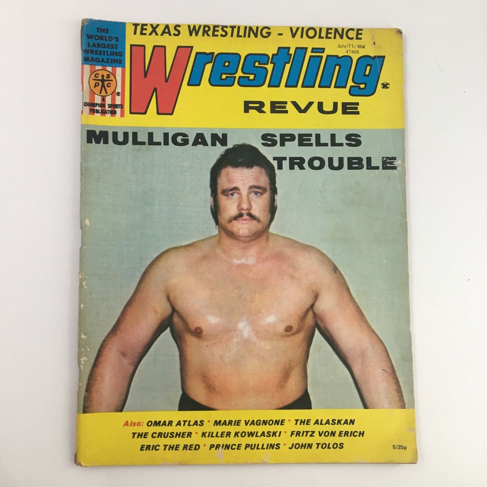 Wrestling Revue Magazine July 1971 Blackjack Mulligan & Omar Atlas, No Label