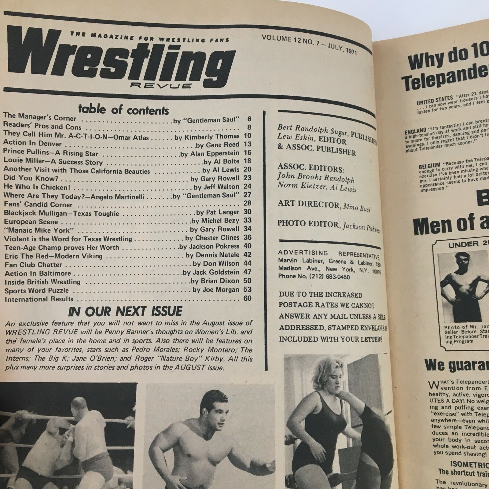 Wrestling Revue Magazine July 1971 Blackjack Mulligan & Omar Atlas, No Label