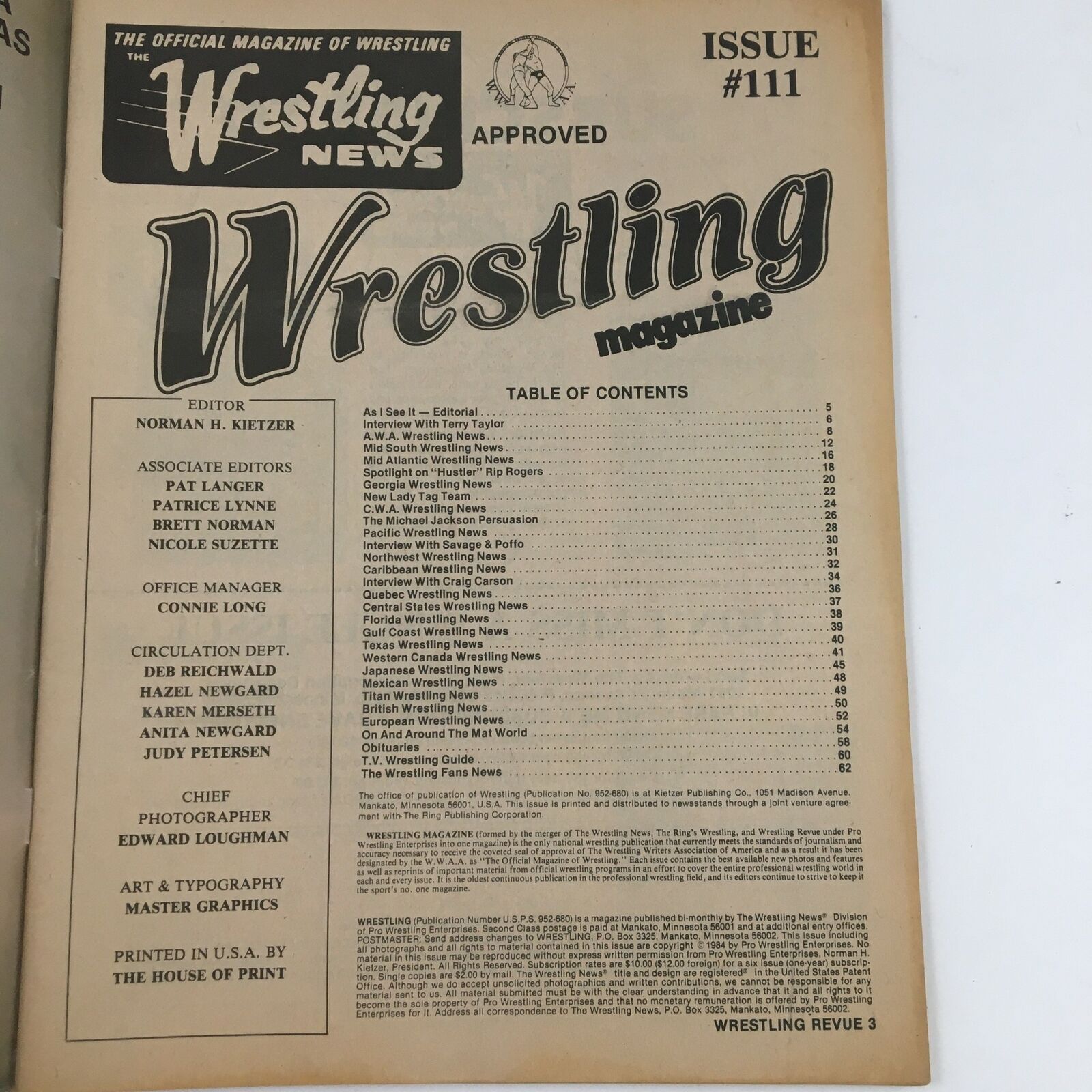 Wrestling Revue Magazine September 1984 Kerry Von Erich, Ricky Martel & Magnum