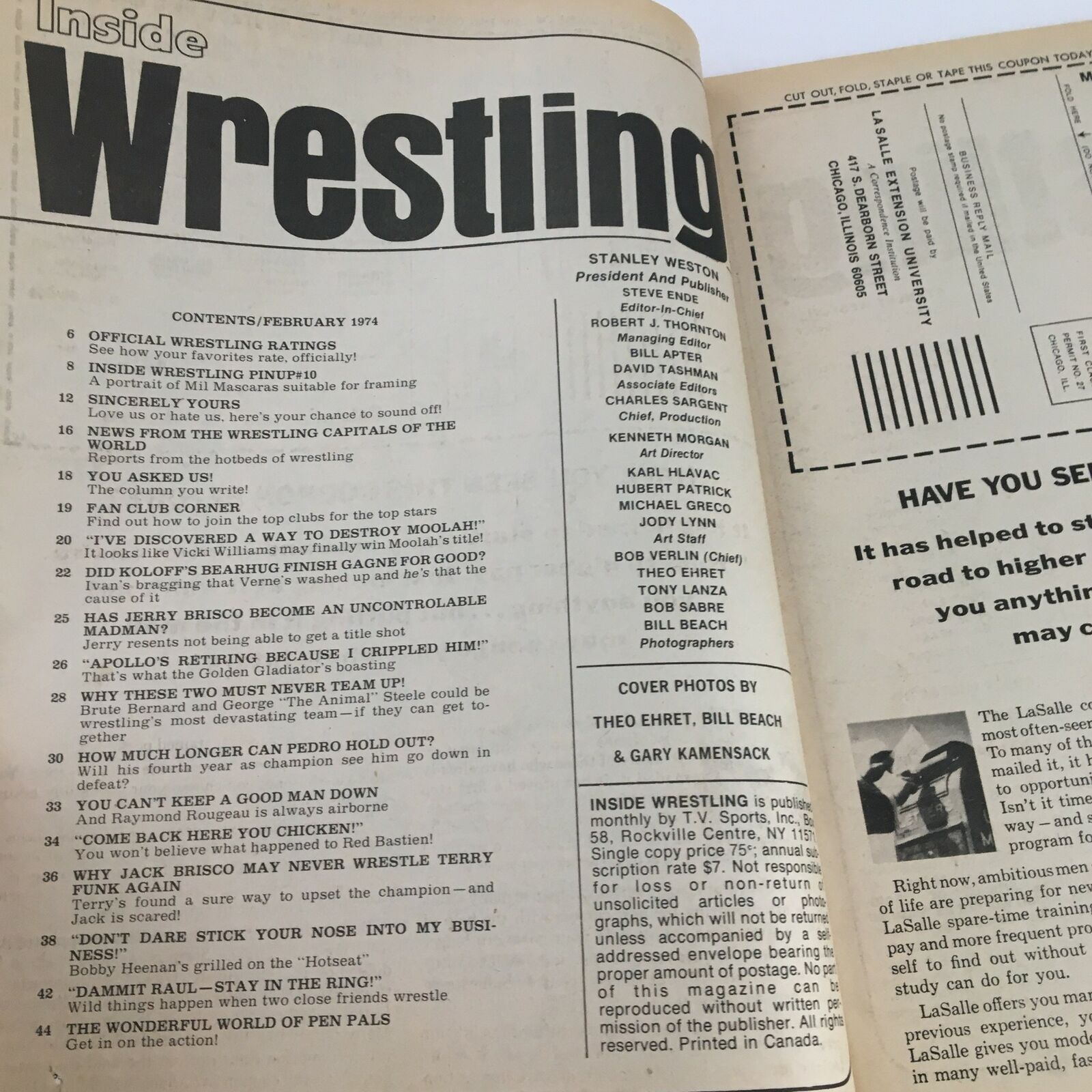 Inside Wrestling Magazine February 1974 Jack Brisco vs Terry Funk No Label