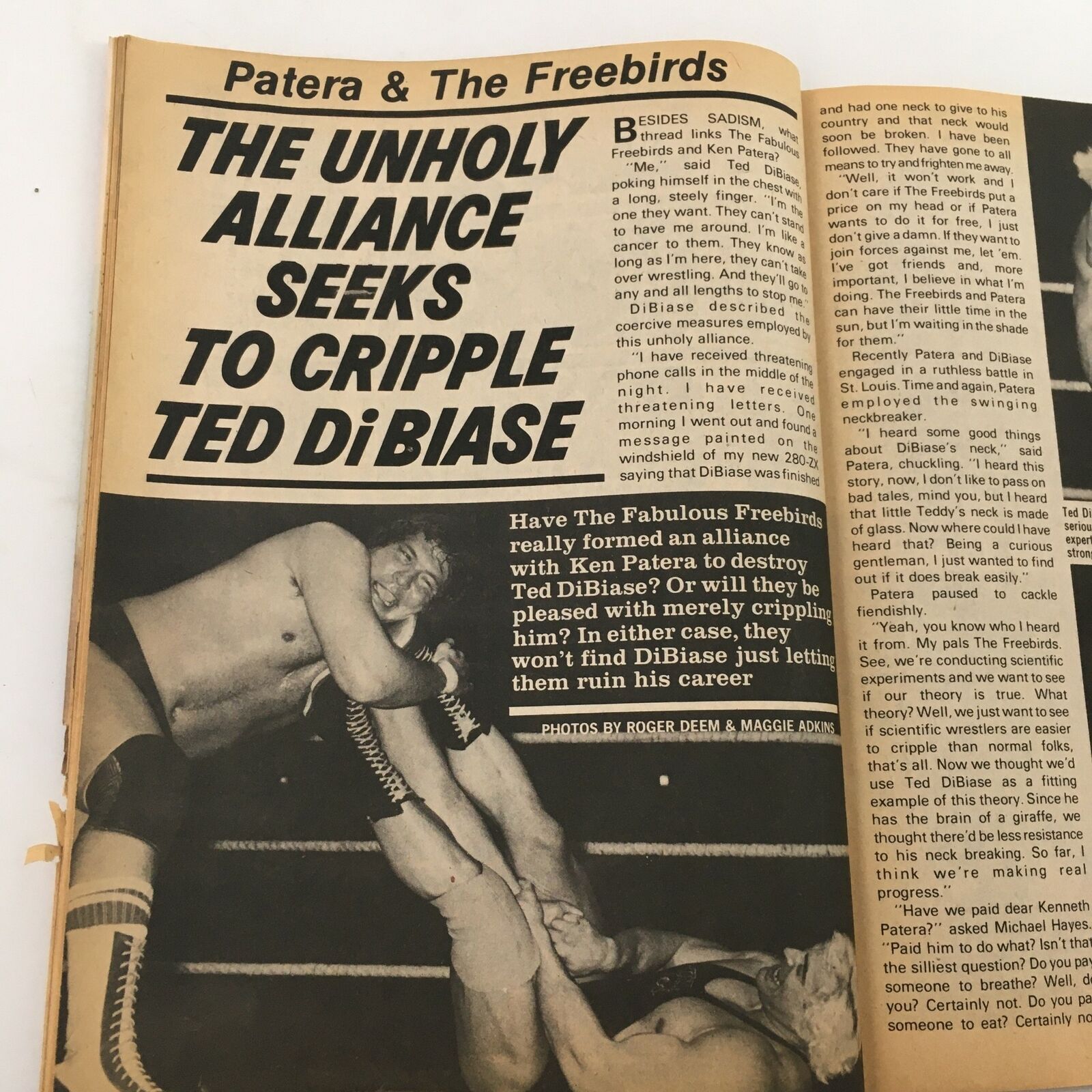 Inside page of Inside Wrestling Magazine September 1981 discussing The Fabulous Freebirds' alliance with Ken Patera against Ted DiBiase. Highlights the wrestling drama of the era.