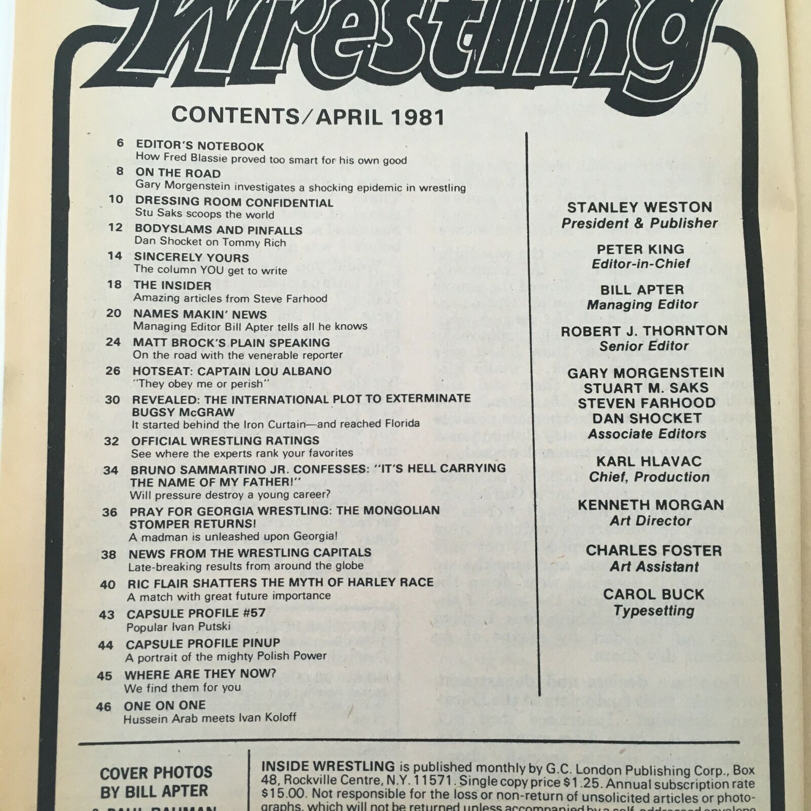 Inside Wrestling Magazine April 1981 Bruno Sammartino Jr. and Ric Flair Feature