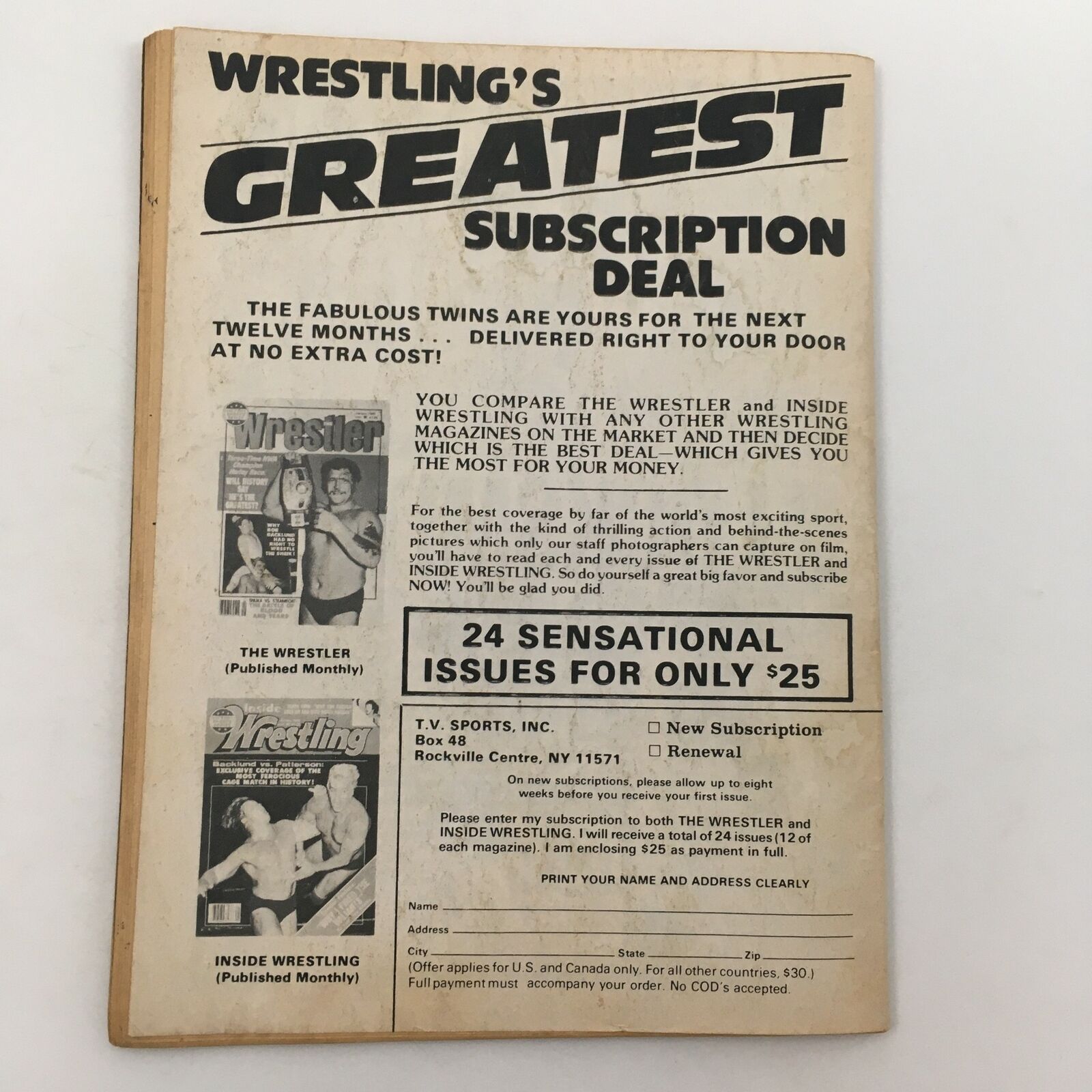 Inside Wrestling Magazine July 1980 Dusty Rhodes & Kevin Von Erich, No Label