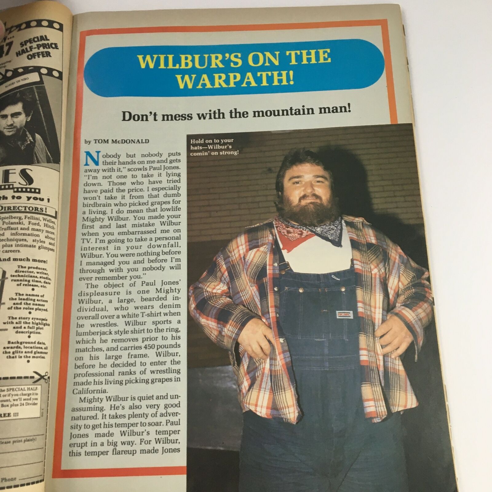 Article page titled 'Wilbur’s On the Warpath!' from Superstar Wrestlers Magazine June 1988, issue #23, featuring Mighty Wilbur in a striking outfit.