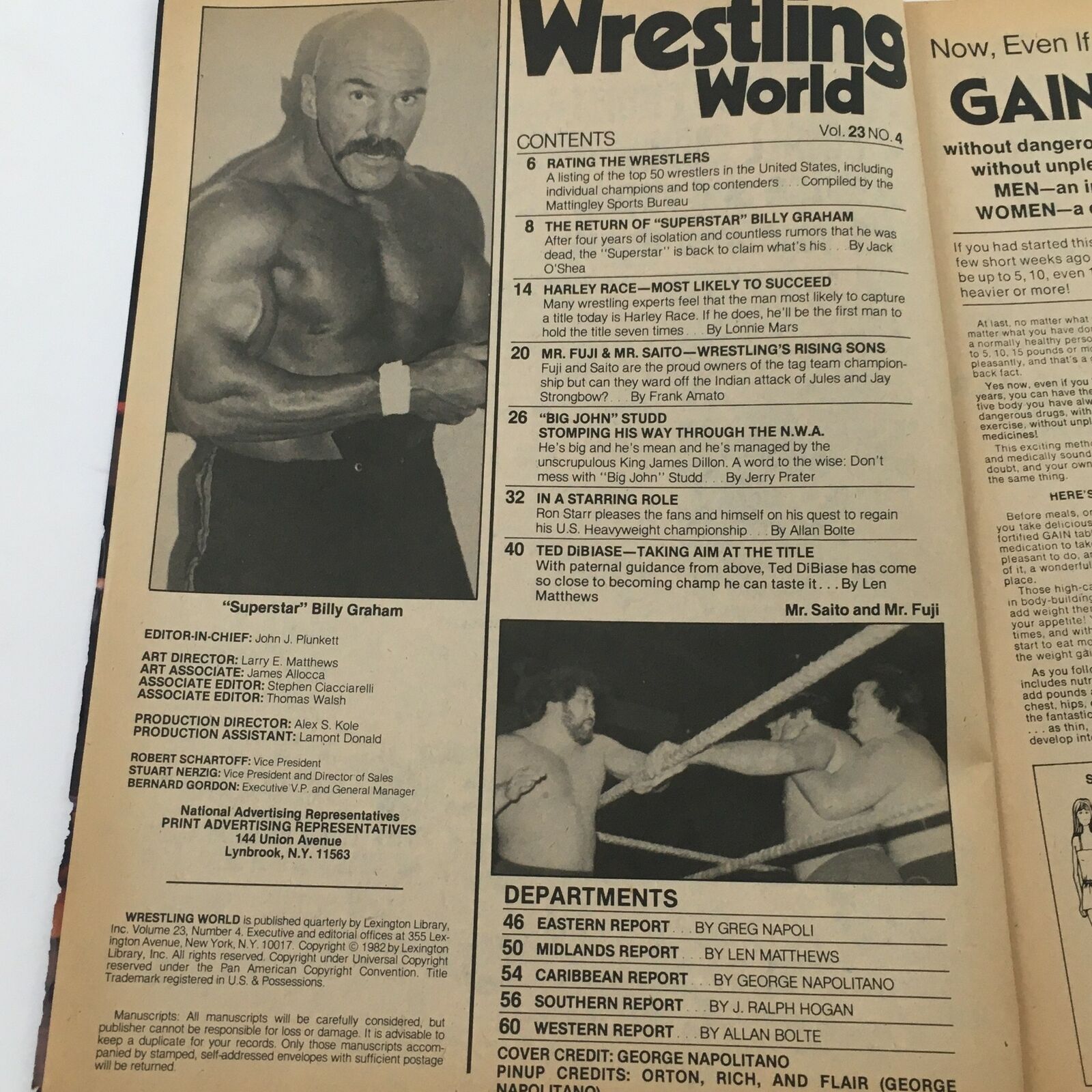 Wrestling World Magazine Winter 1982 Billy Graham Return and Harley Face Feature