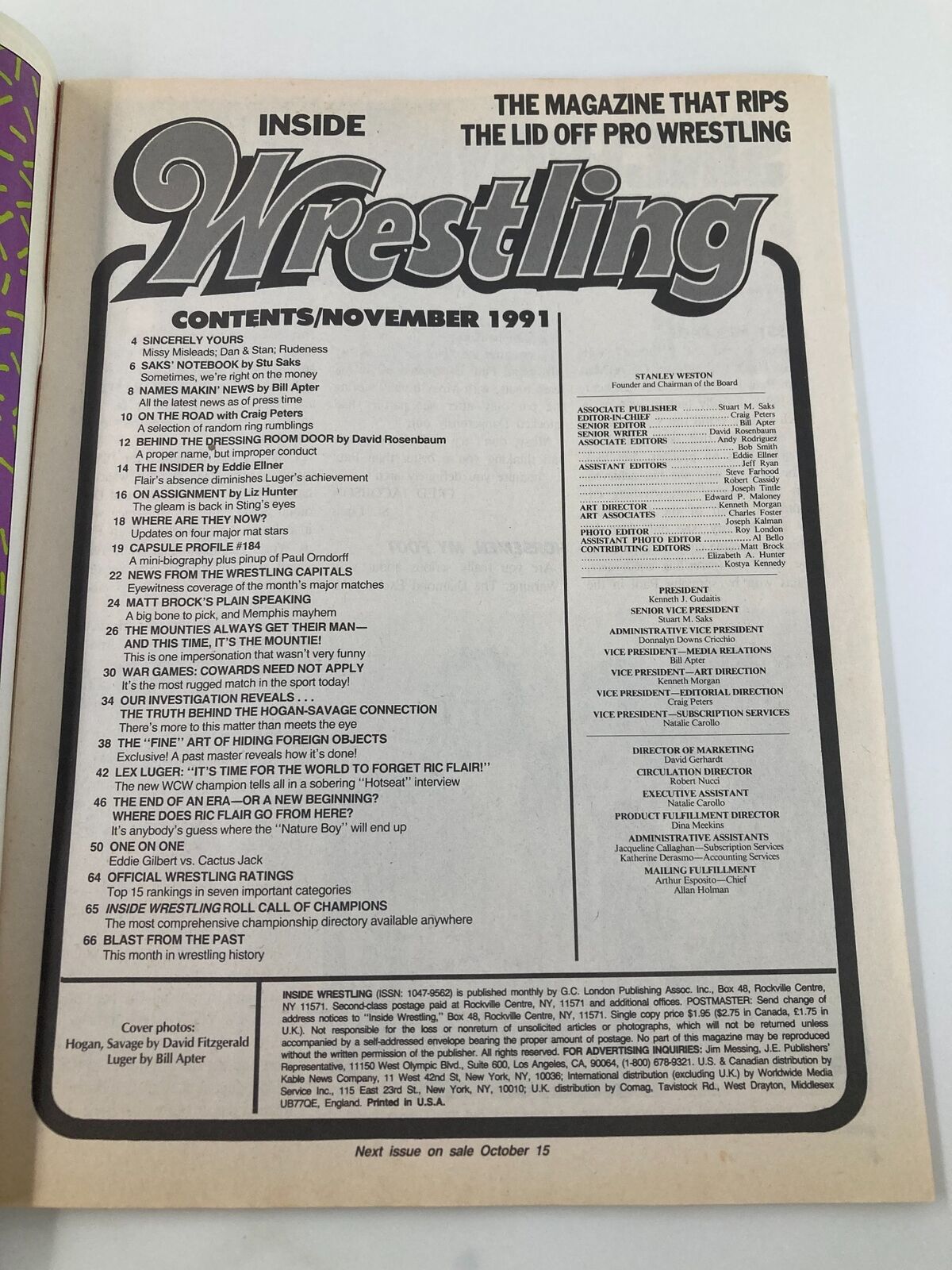 Inside Wrestling Magazine November 1991 Hulk Hogan vs Randy Savage No Label