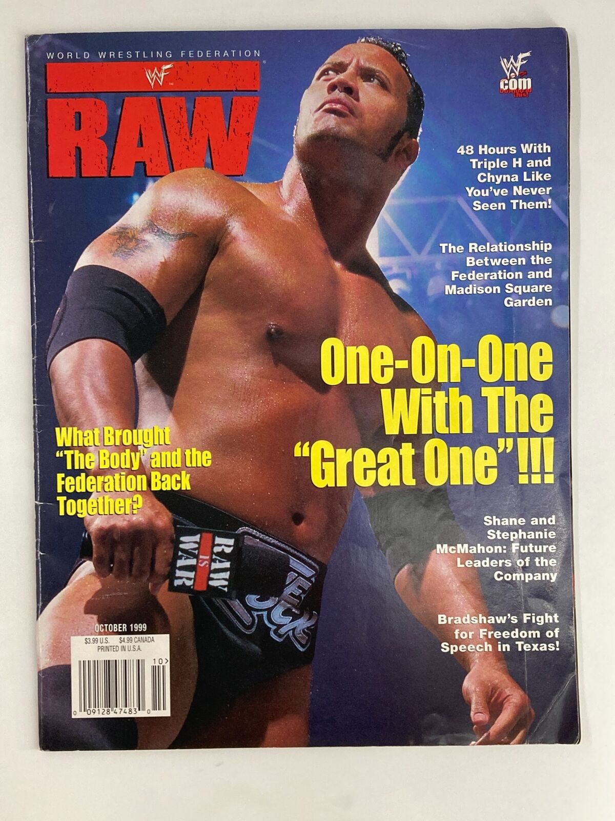 WWF Raw Magazine October 1999 Dwayne 'The Rock' Johnson w Poster No Label