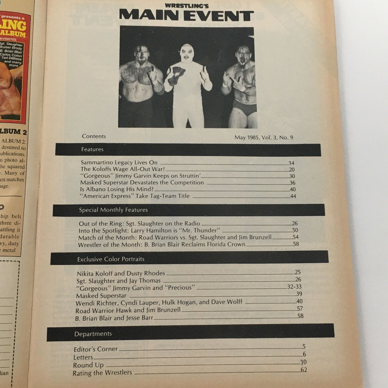 Wrestling's Main Event Magazine May 1985 Jimmy Garvin and Sgt. Slaughter Feature