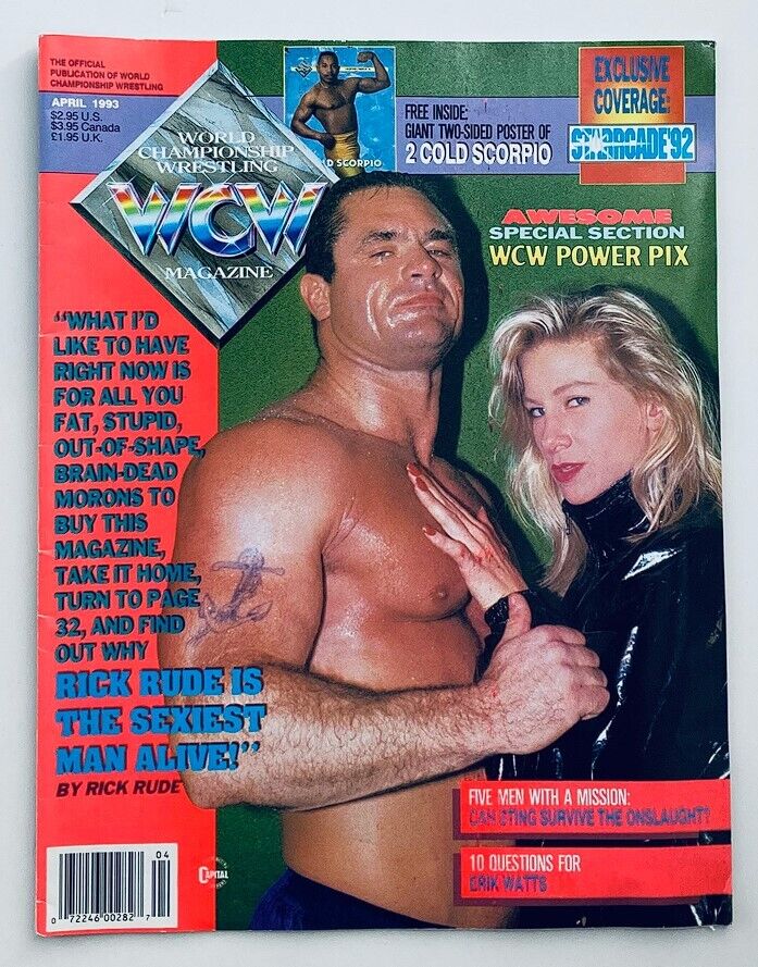 WCW Wrestling Magazine April 1993 Rick Rude, Erik Watts w Poster No Label