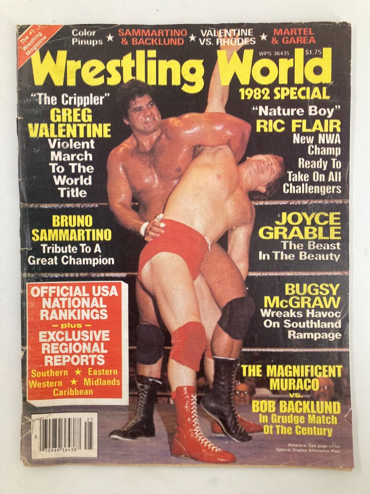 VTG Wrestling World Magazine 1982 Greg Valentine and Ric Flair w Poster No Label