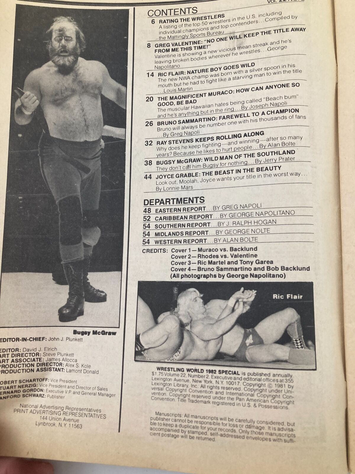 VTG Wrestling World Magazine 1982 Greg Valentine and Ric Flair w Poster No Label