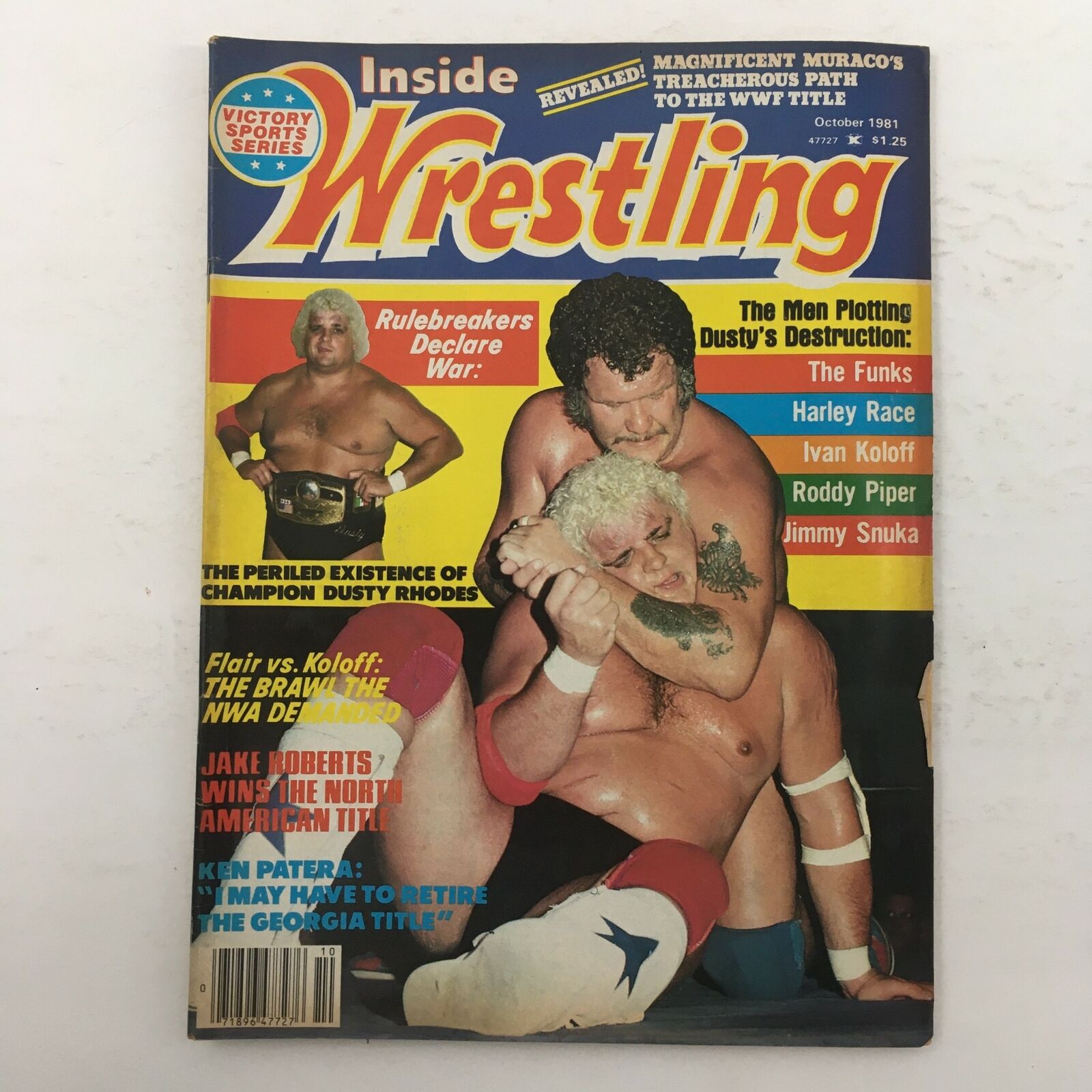 Cover of Inside Wrestling Magazine, October 1981, featuring a wrestling match with Dusty Rhodes and promotional highlights for wrestling stars like Hulk Hogan and Sylvester Stallone.