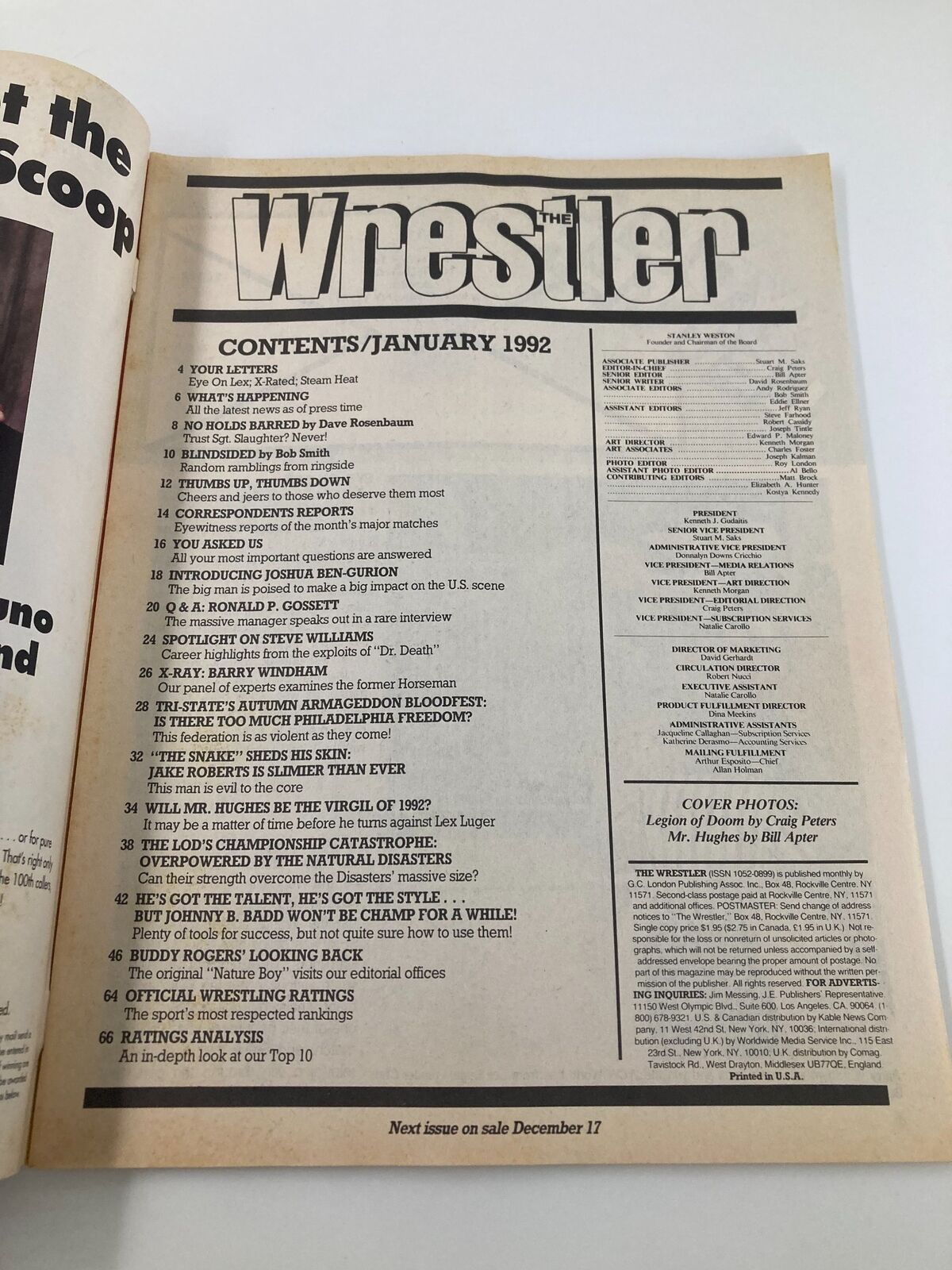 The Wrestler Magazine January 1992 Legion of Doom and Curtis Hughes No Label