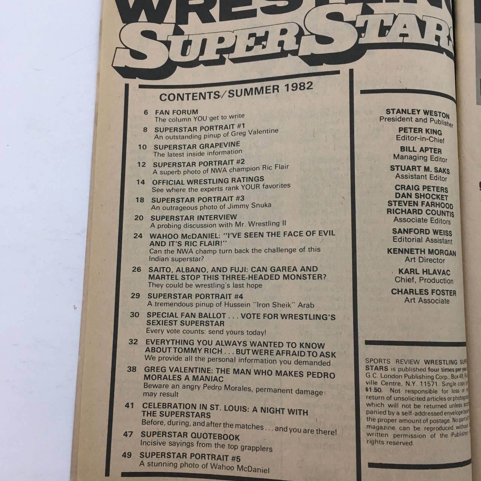 Wrestling Superstars Magazine Summer 1982 Greg Valentine and Tommy Rich