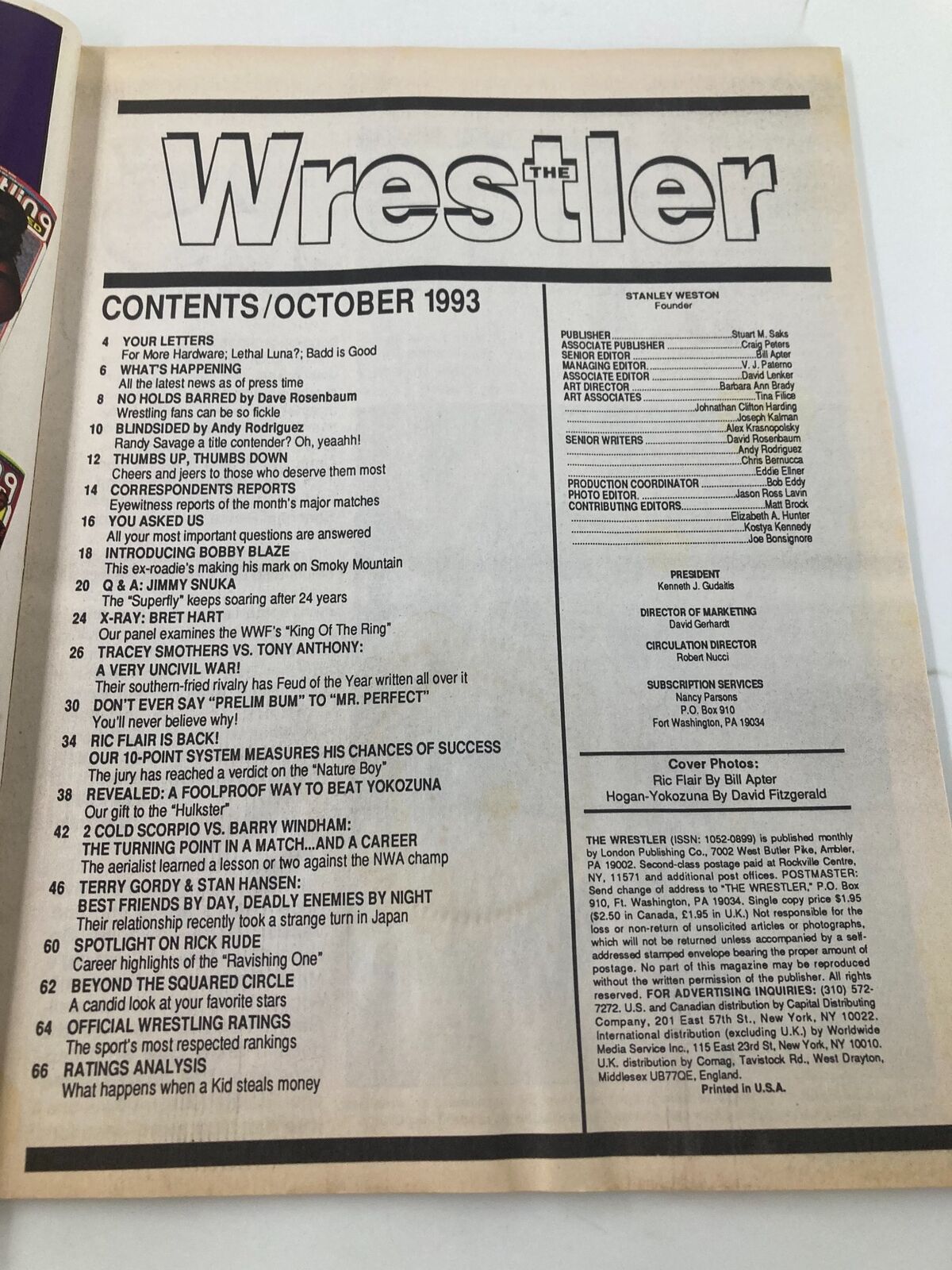 The Wrestler Magazine October 1993 Ric Flair, Hulk Hogan vs Yokozuna No Label