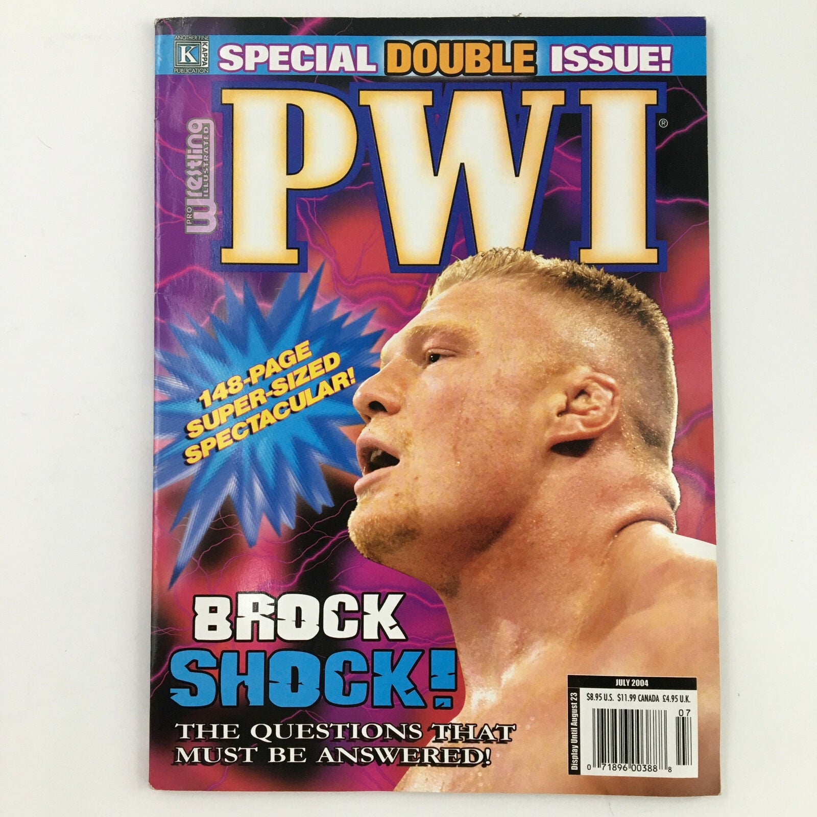 Pro Wrestling Illustrated Magazine July 2004 featuring Brock Lesnar on the cover, showcasing his powerful presence and announcing a special double issue.
