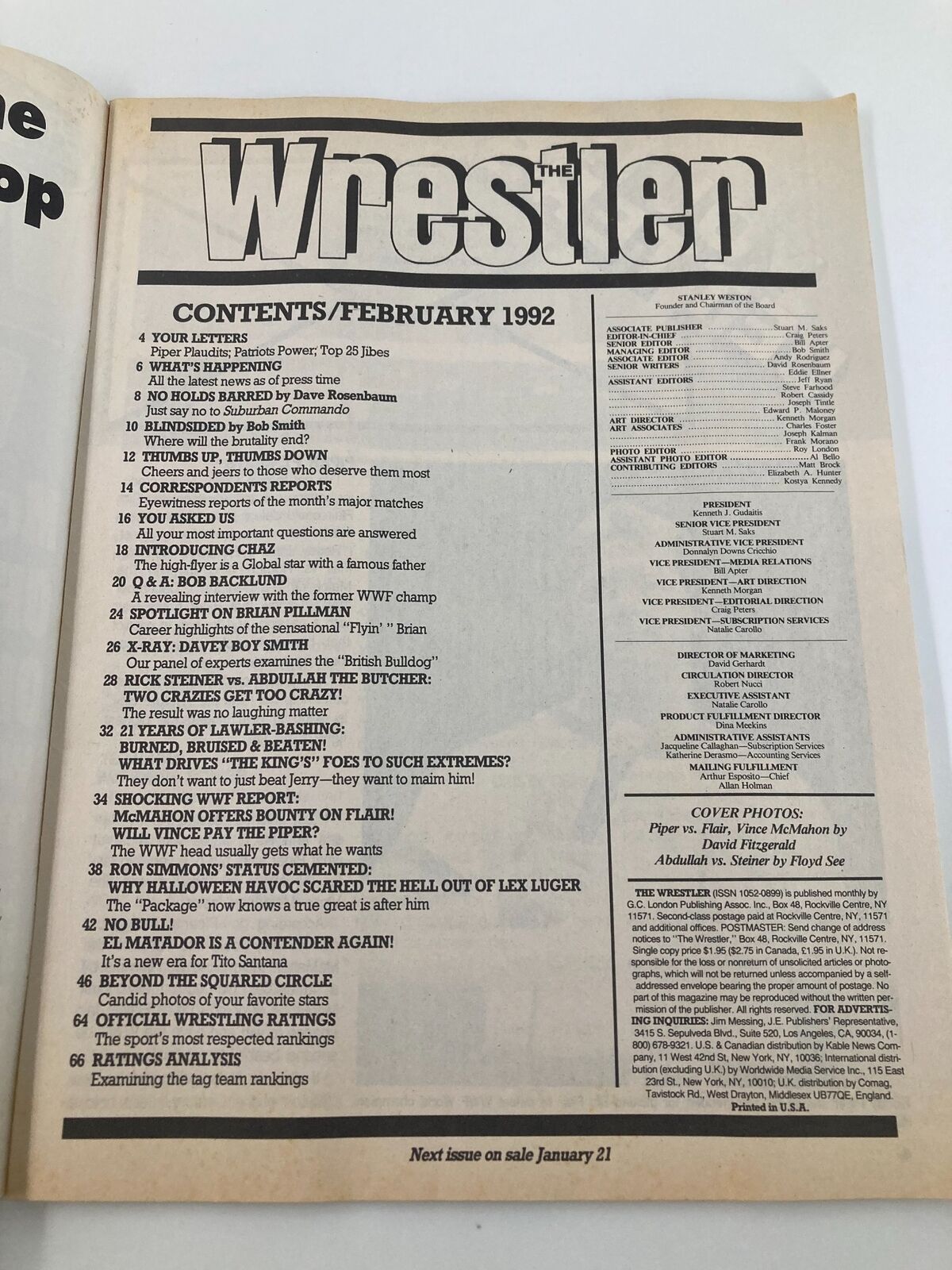 The Wrestler Magazine February 1992 Vince McMahon and Ric Flair No Label