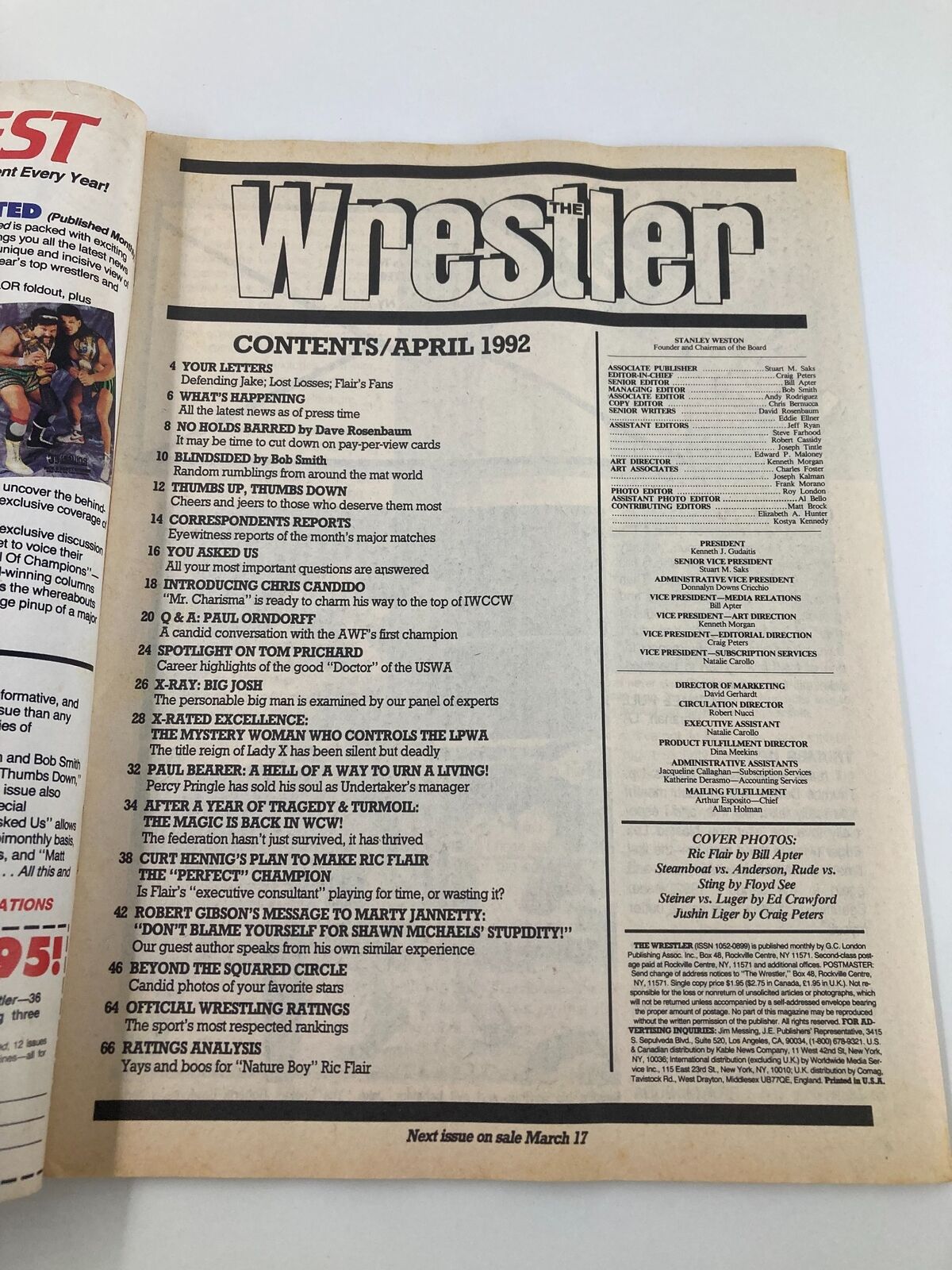 The Wrestler Magazine April 1992 Ricky Steamboat vs Ken Anderson No Label