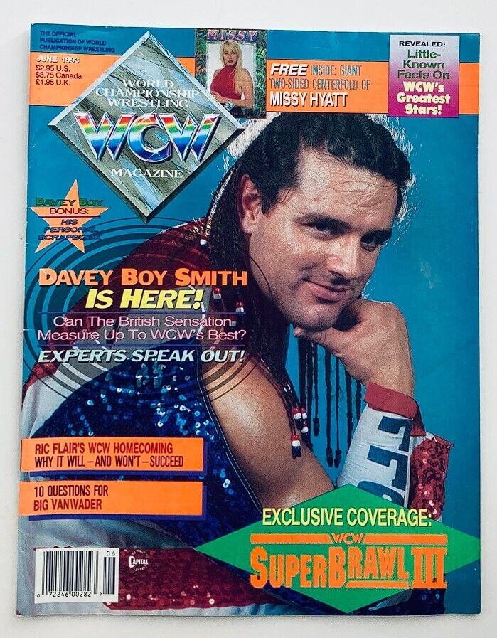 WCW Wrestling Magazine June 1993 Davey Boy Smith and Missy Hyatt w Poster