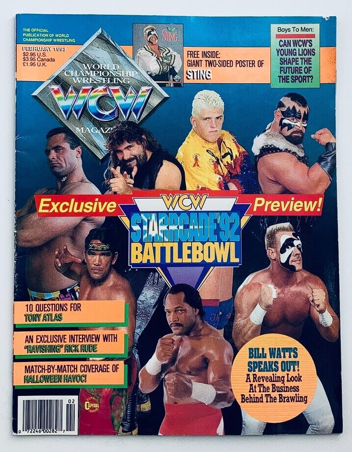 WCW Wrestling Magazine February 1993 Tony Atlas, Rick Rude and Sting w Poster