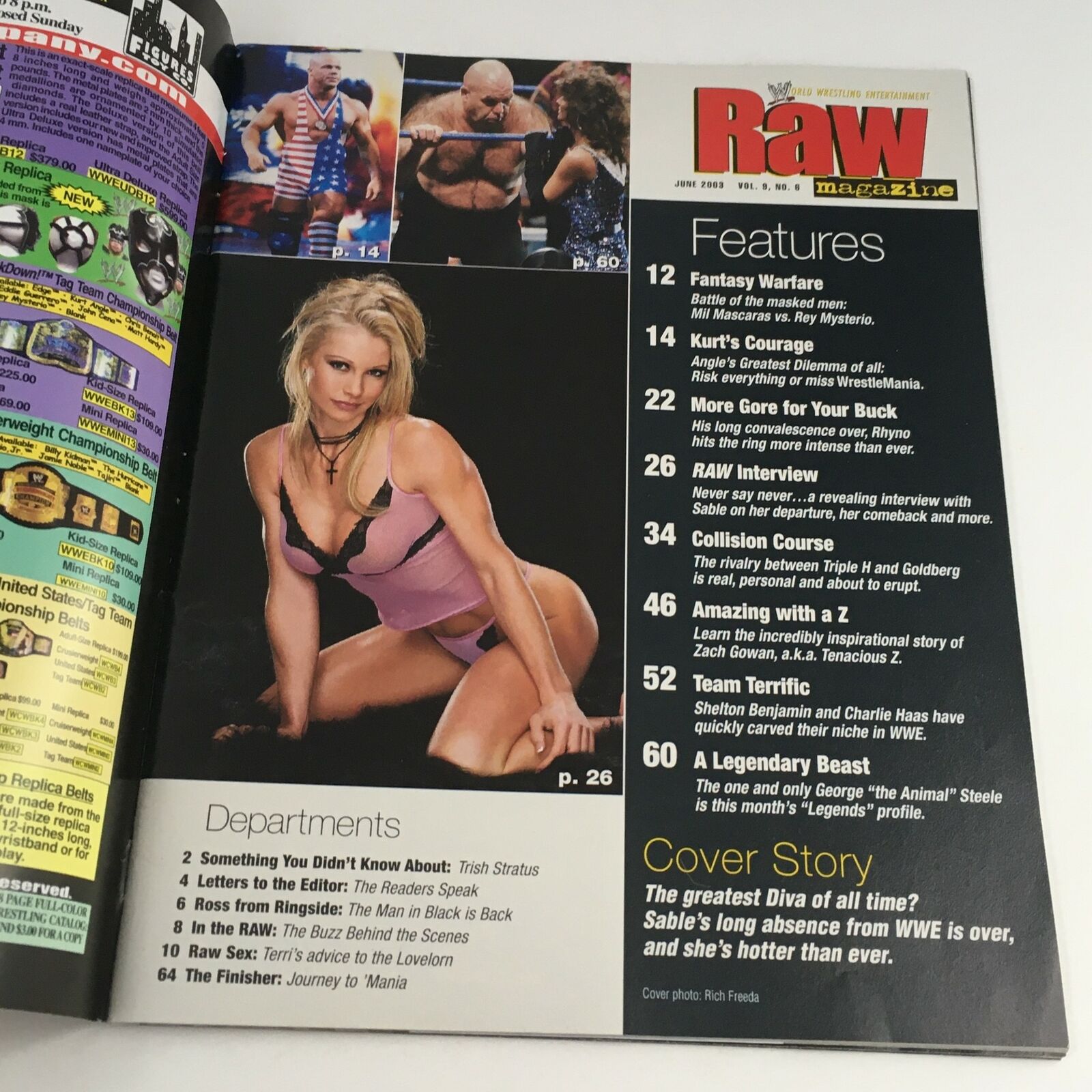 WWE Raw Magazine June 2003 Sable, Triple H & Bill Goldberg, No Label VG