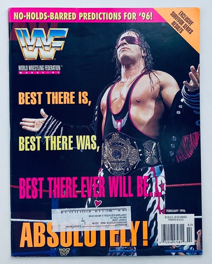 WWF World Wrestling Federation Magazine February 1996 Bret Hart & Sunny w Poster