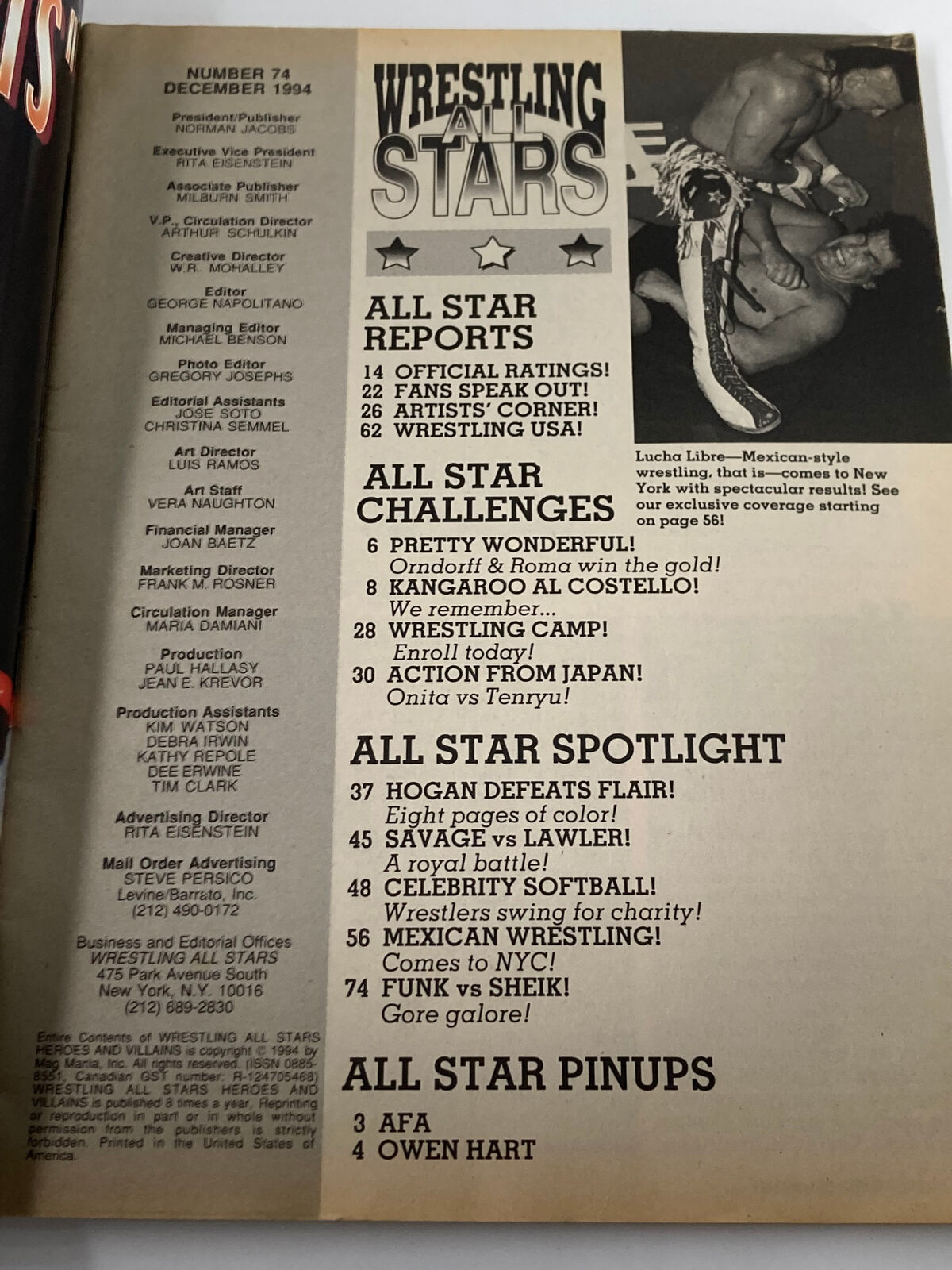 Wrestling All Star Magazine #17 December 1994 Hulk Hogan & Randy Savage No Label