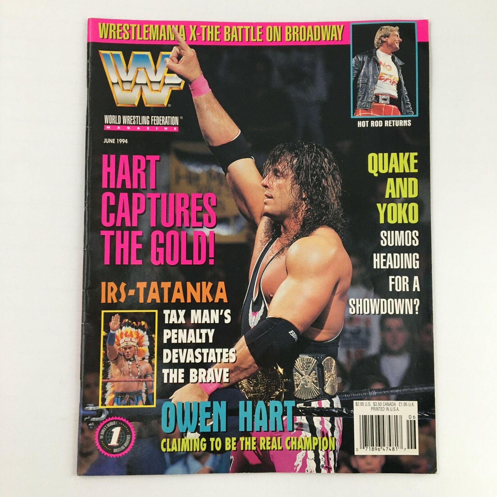 WWF Magazine June 1994 Real Champ Owen Hart, Tatanka, Quake and Yoko No Label