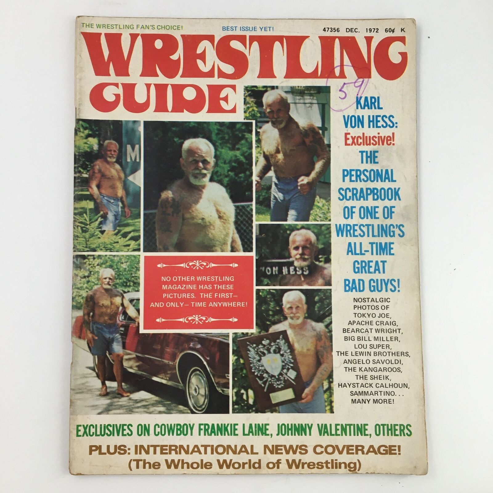 Wrestling Guide Magazine December 1972 Karl Von Hess & Frankie Laine, No Label