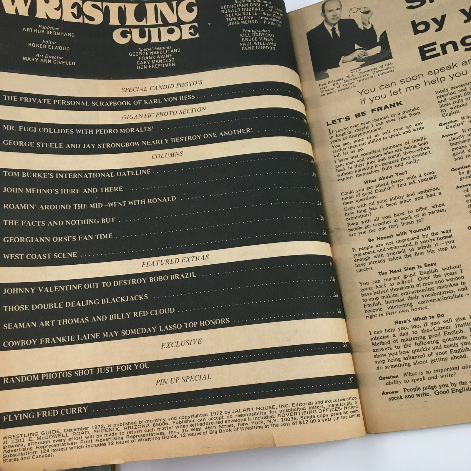 Wrestling Guide Magazine December 1972 Karl Von Hess & Frankie Laine, No Label