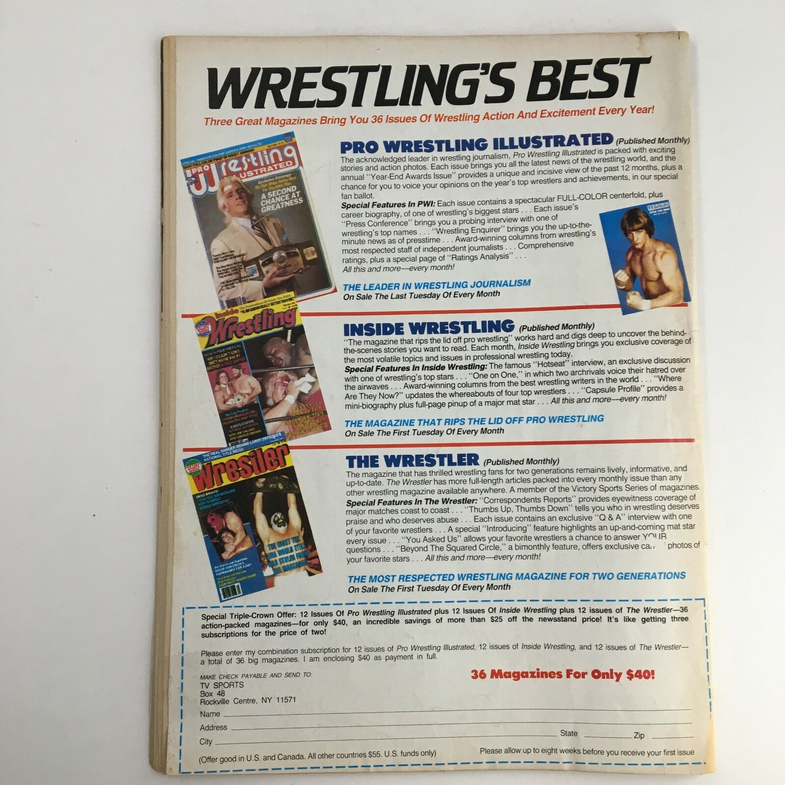 The Wrestler Magazine May 1985 Bob Backlund, Harley Race, Kamala,