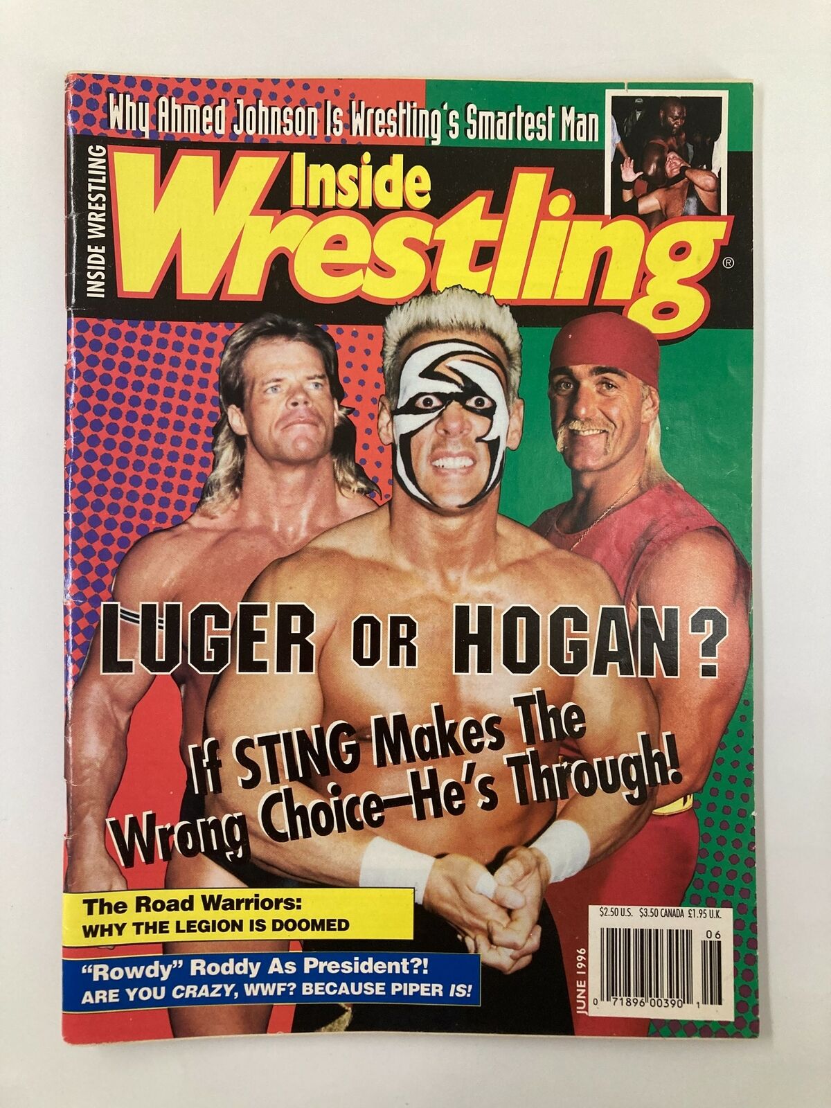 Cover of Inside Wrestling Magazine June 1996 featuring wrestling stars Lex Luger, Sting, and Hulk Hogan. The cover highlights a rivalry between Luger and Hogan with bold colors and graphics.