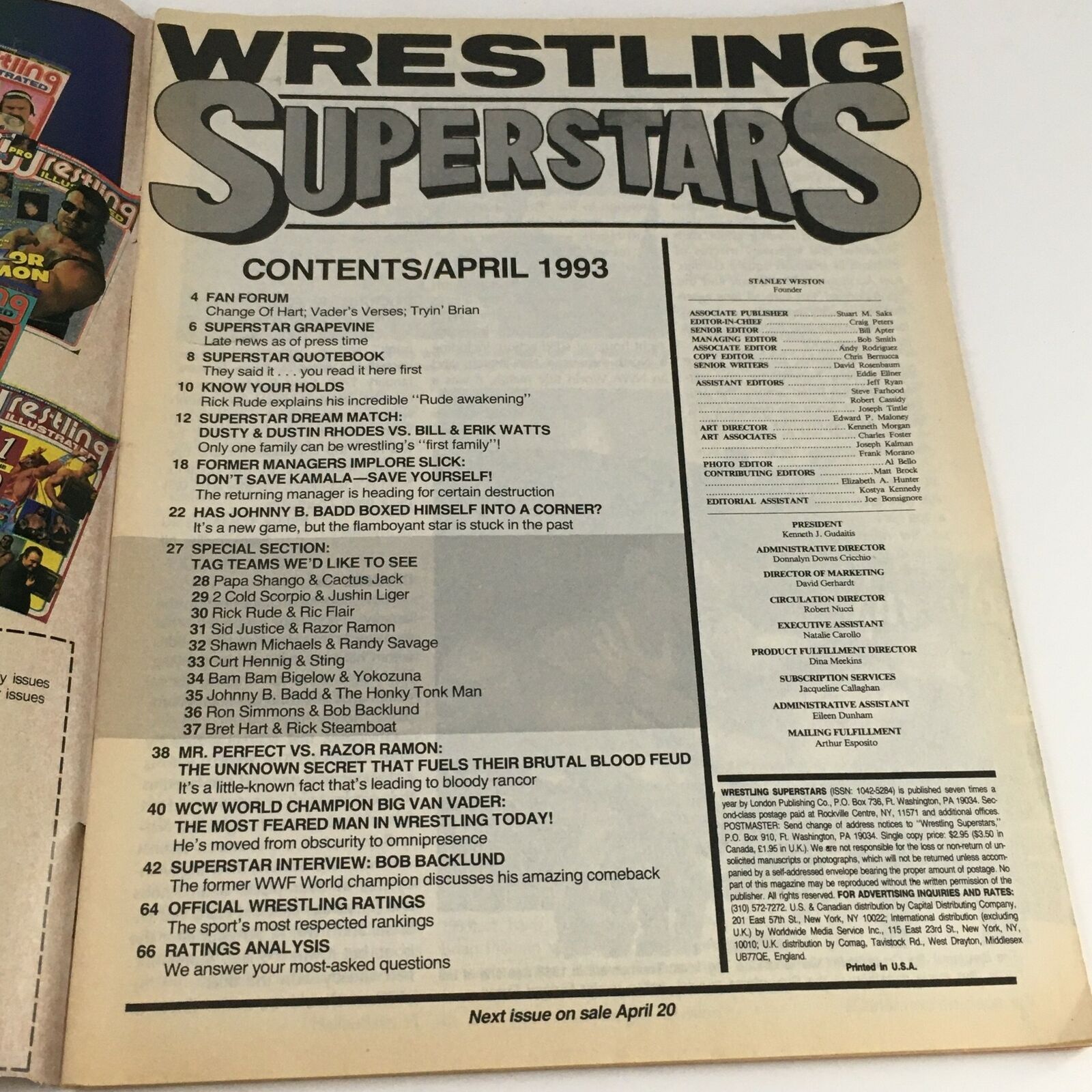 Wrestling Superstars Magazine April 1993 Big Van Vader, Rick Steamboat, No Label