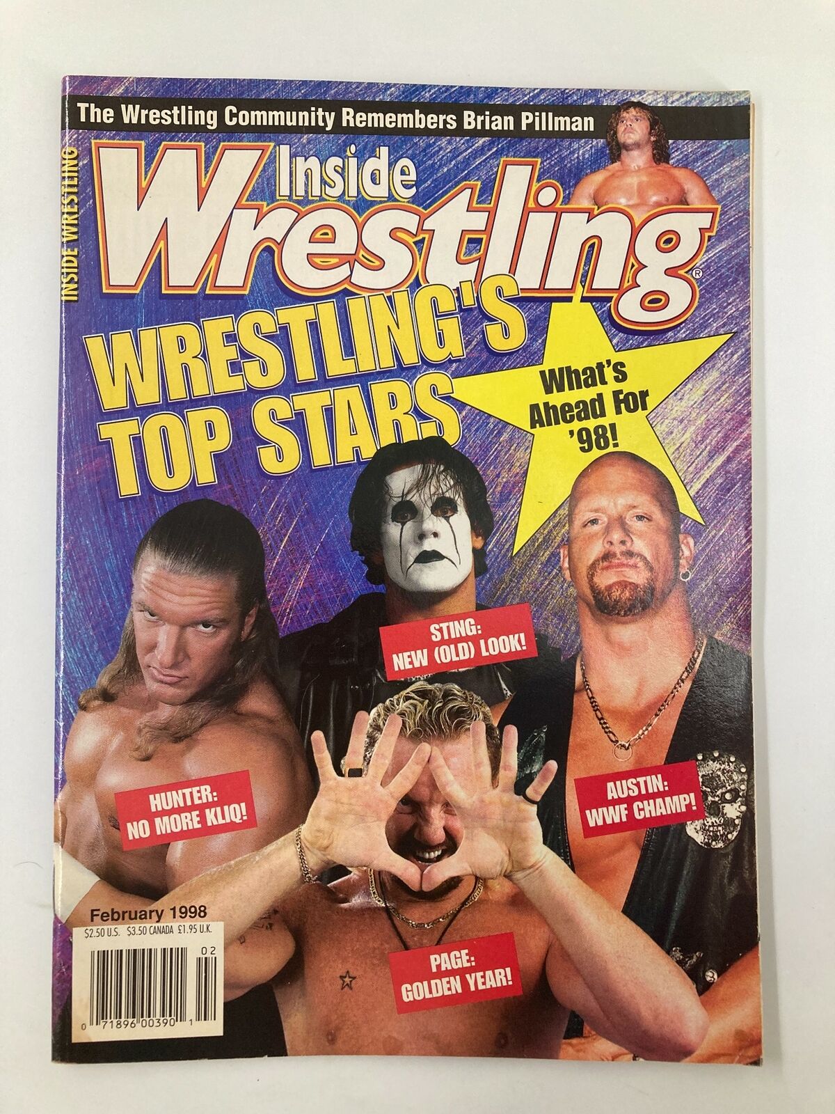 Inside Wrestling Magazine February 1998 Sting, Steve Austin & Triple H No Label