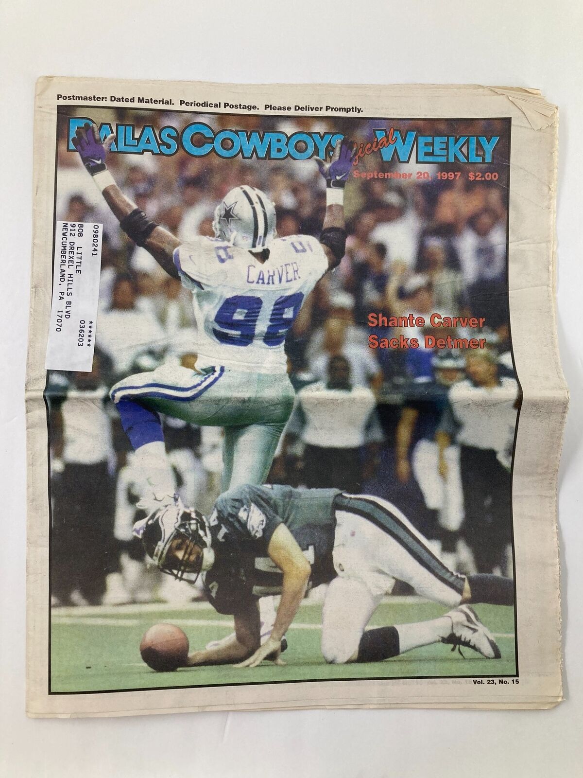 Dallas Cowboys Weekly Newspaper September 20 1997 Vol 23 #15 Shante Carver