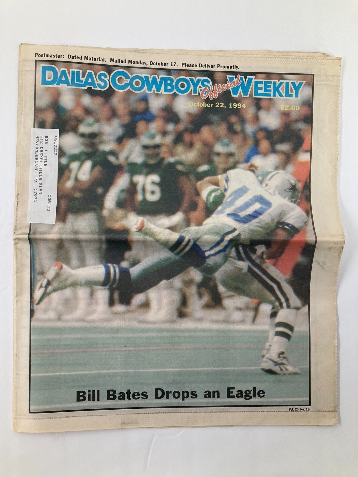 Dallas Cowboys Weekly Newspaper October 22 1994 Vol 20 #19 Bill Bates