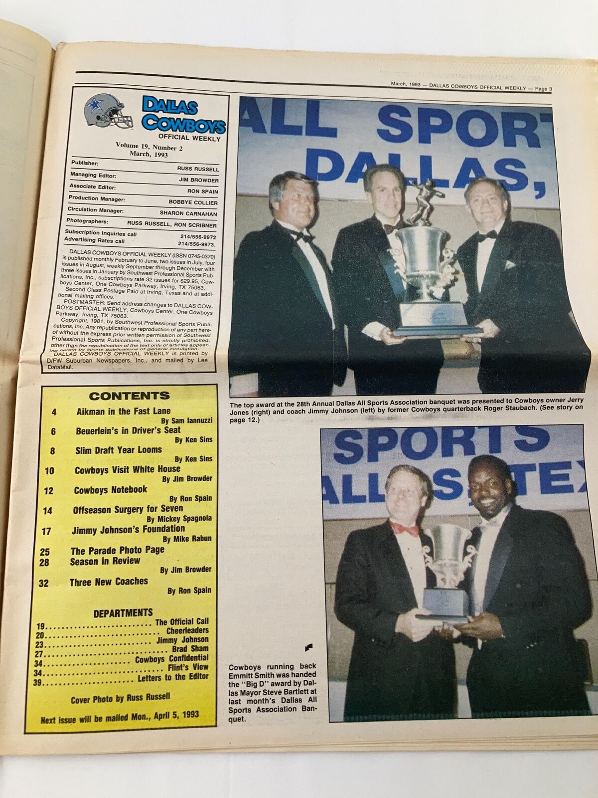 Dallas Cowboys Weekly Newspaper March 1993 Vol 19 #2 Bill Clinton Jersey