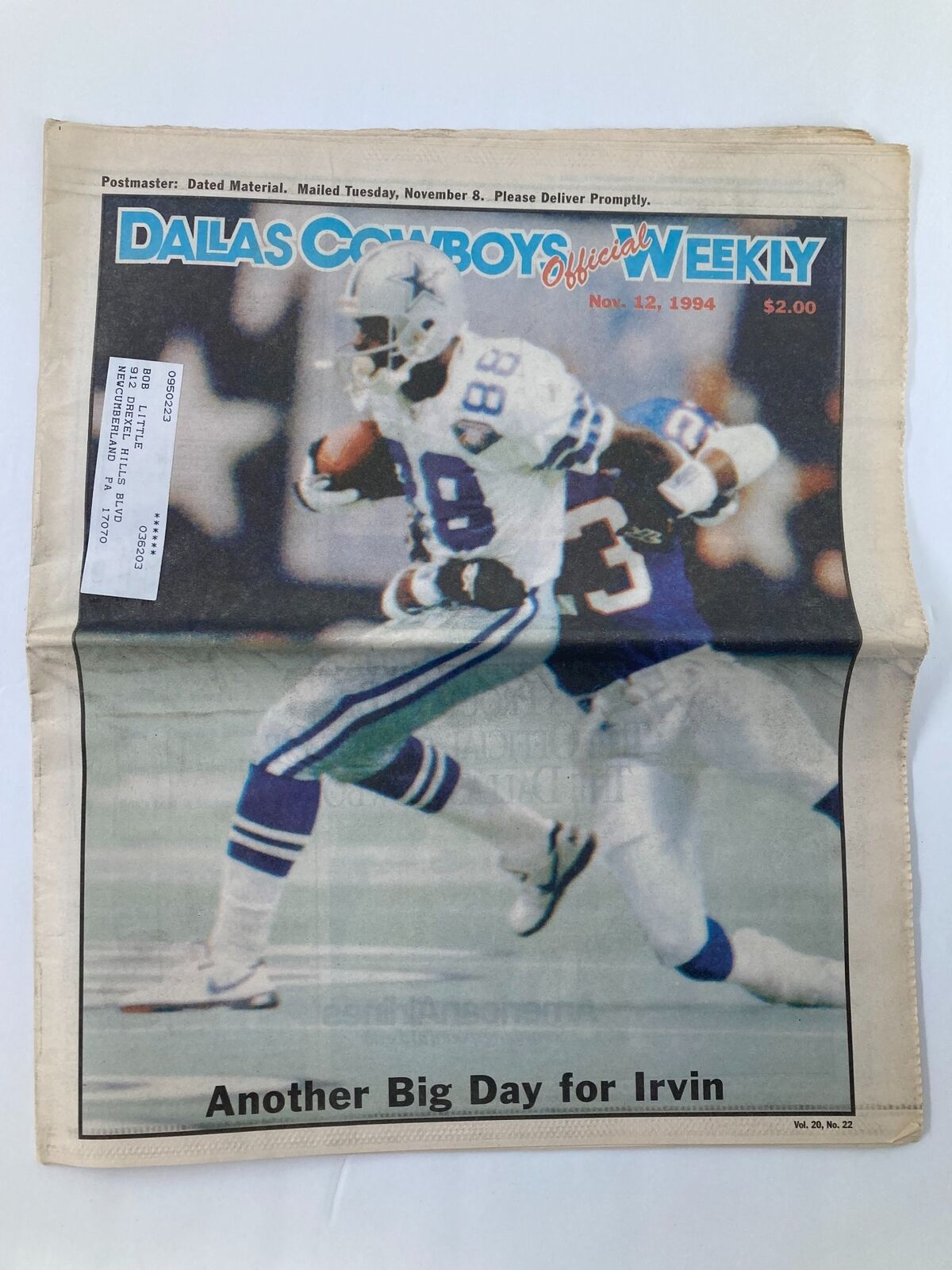 Dallas Cowboys Weekly Newspaper November 12 1994 Vol 20 #22 Michael Irvin