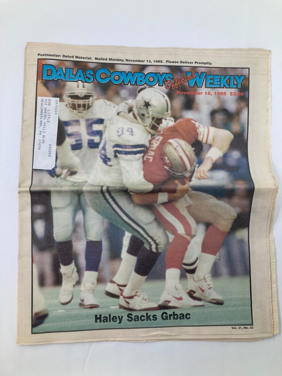 Dallas Cowboys Weekly Newspaper November 18 1995 Vol 21 #23 Wade Wilson