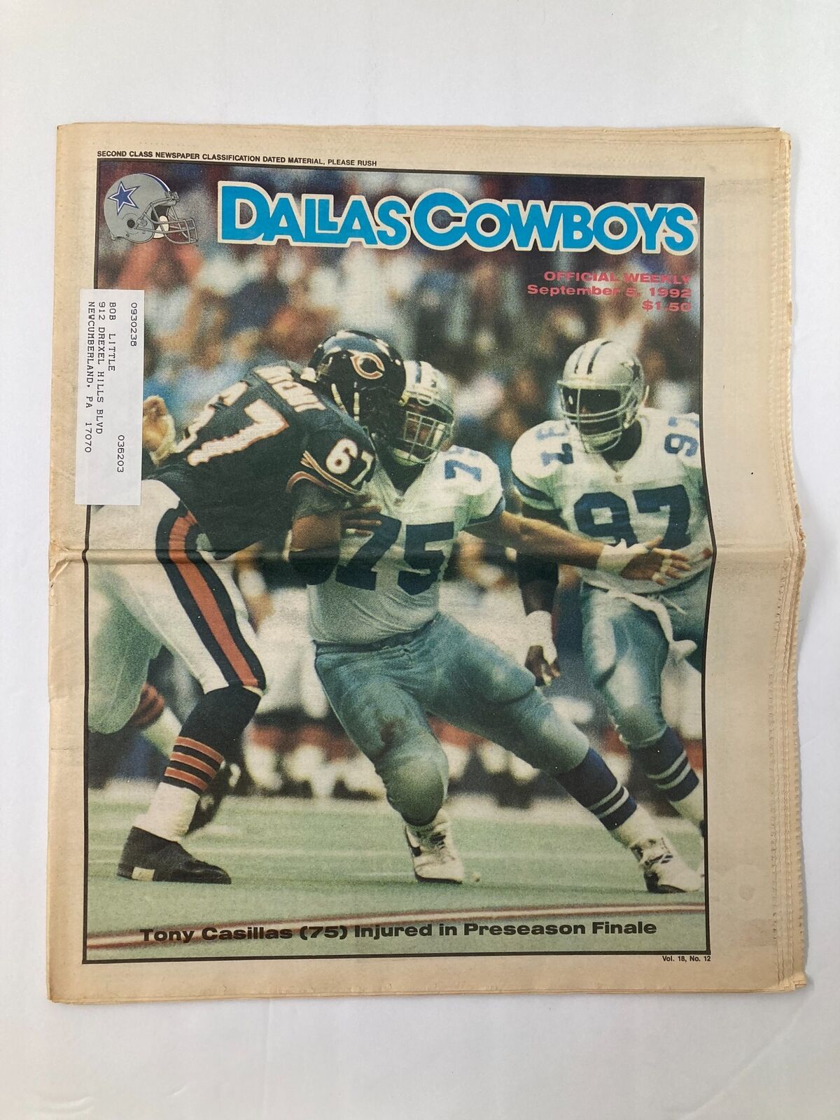 Dallas Cowboys Weekly Newspaper September 5 1992 Vol 18 #2 Tony Casillas