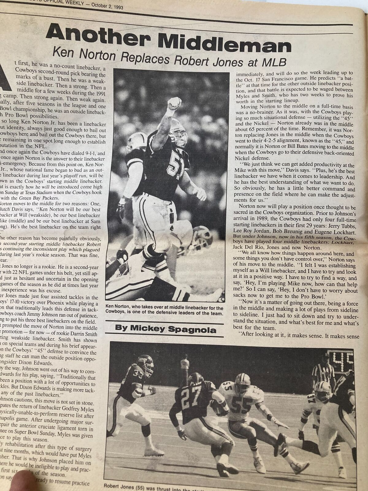 Dallas Cowboys Weekly Newspaper October 2 1993 Vol 19 #15 Ken Norton