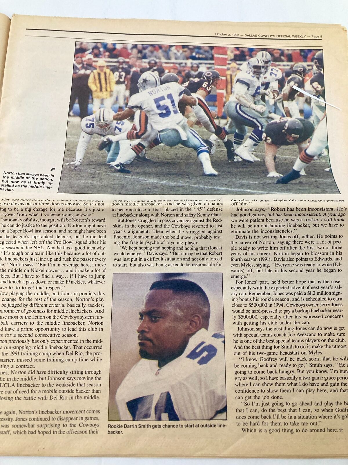 Dallas Cowboys Weekly Newspaper October 2 1993 Vol 19 #15 Ken Norton