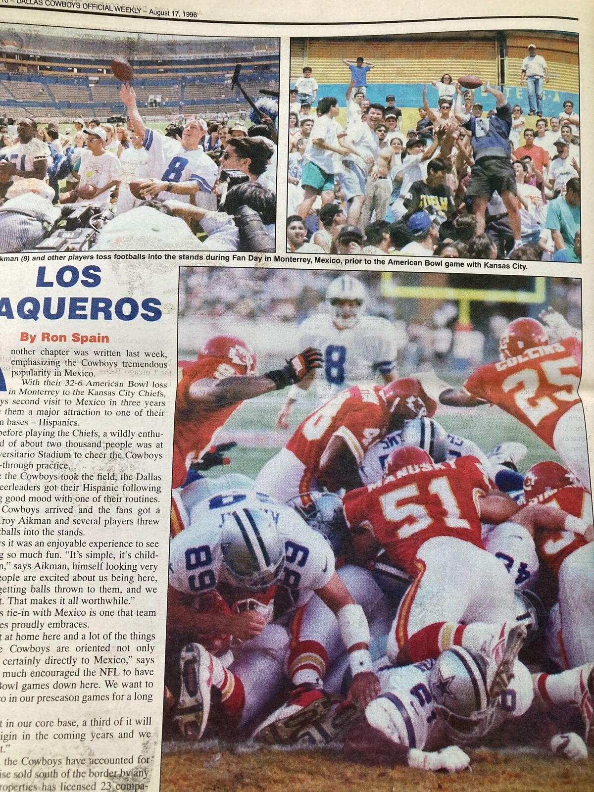 Dallas Cowboys Weekly Newspaper August 17 1996 Vol 22 #10 George Hegamin