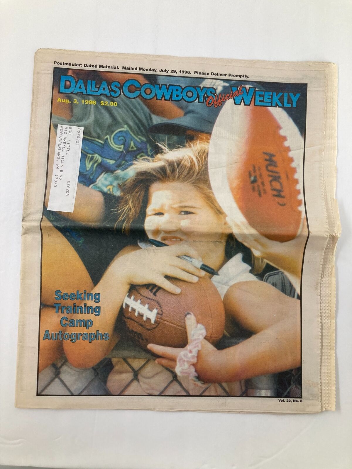 Dallas Cowboys Weekly Newspaper August 3 1996 Vol 22 #8 Training Camps Autograph