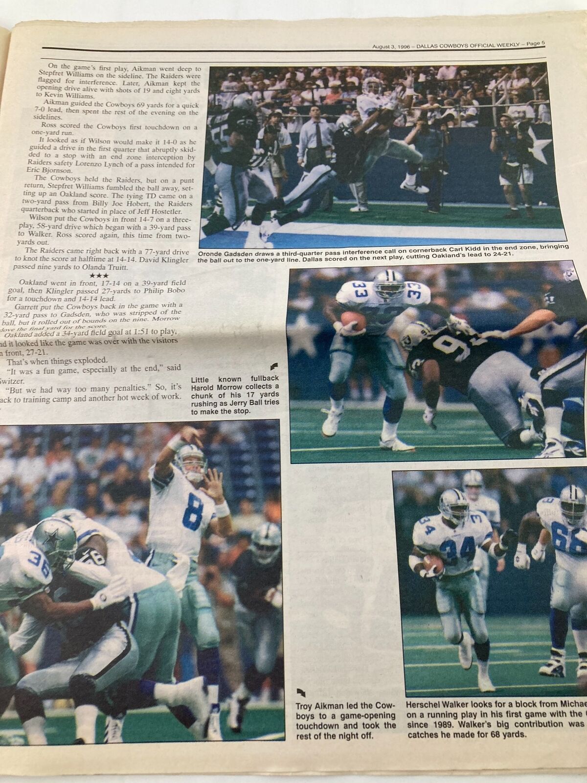 Dallas Cowboys Weekly Newspaper August 3 1996 Vol 22 #8 Training Camps Autograph