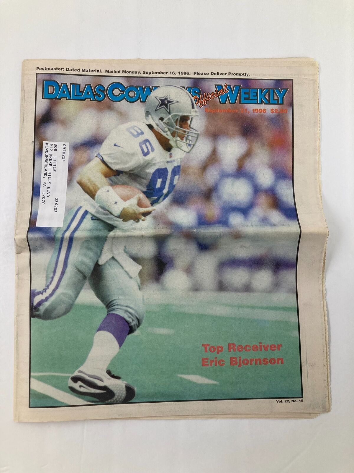 Dallas Cowboys Weekly Newspaper September 21 1996 Vol 22 #15 Eric Bjornson