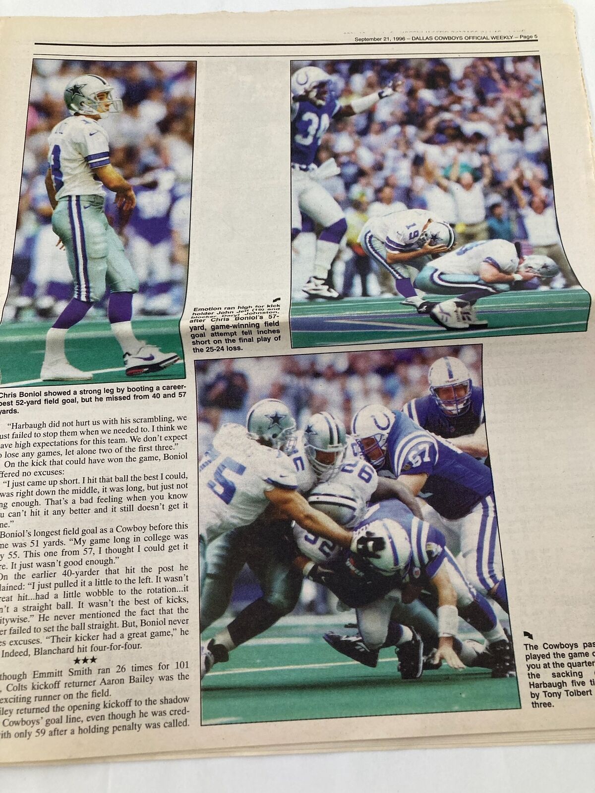 Dallas Cowboys Weekly Newspaper September 21 1996 Vol 22 #15 Eric Bjornson