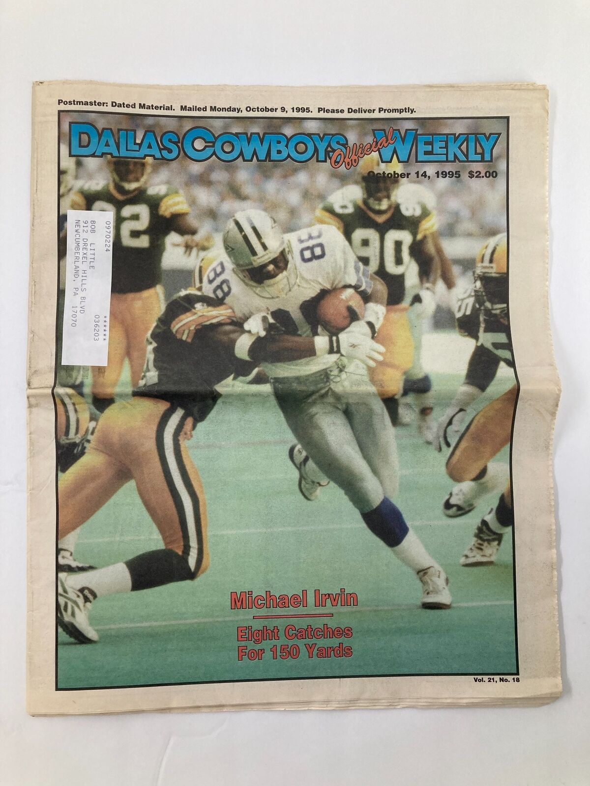 Dallas Cowboys Weekly Newspaper October 14 1995 Vol 21 #18 Michael Irvin